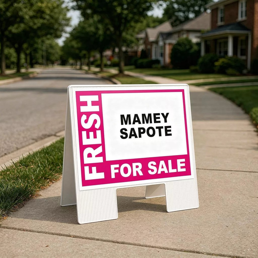 Mamey sapote fresh for sale pink folding coroplast A-frame double sided 23x23 inch sign available on Amazon